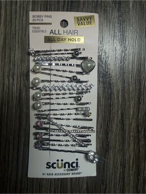 Scünci Silver Decorative Bobby Pin Set with Pearls & Crystals